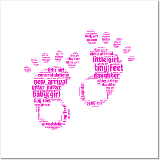 Pink Baby Footprints Word Art Posters and Art